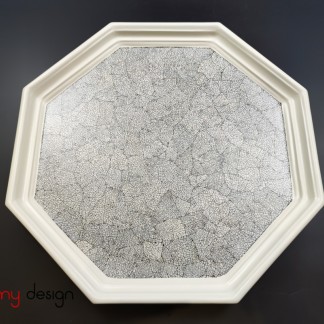 White hexagonal lacquer tray attached with eggshell 47 cm